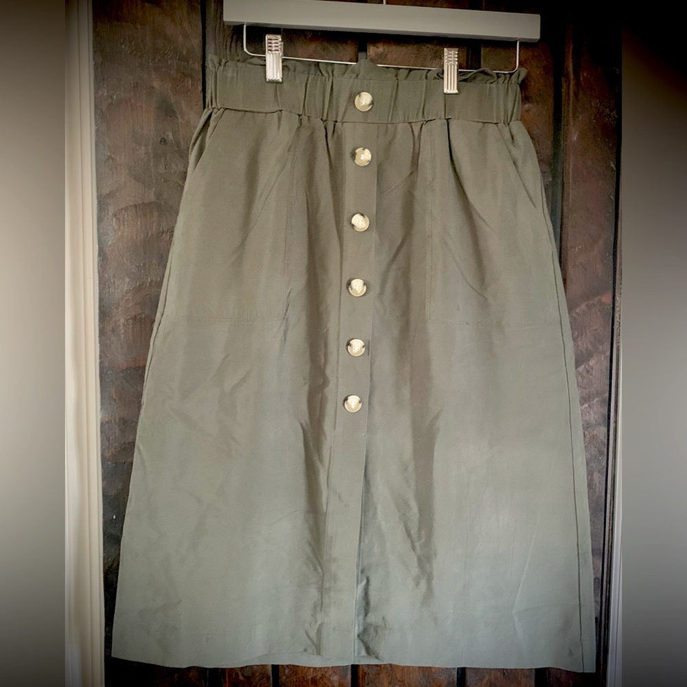 Green Pencil Skirt with Buttons